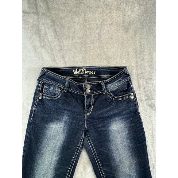 Wallflower womens pants size 11 blue denim distressed jeans pre owned - Picture 8 of 16